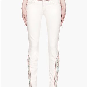 Mother Denim Embroidery Cream Jeans